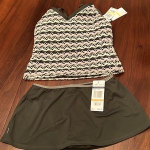 Never Worn Ann Cole Bathing Suit. Razor back top (M) with skort bottoms(S).